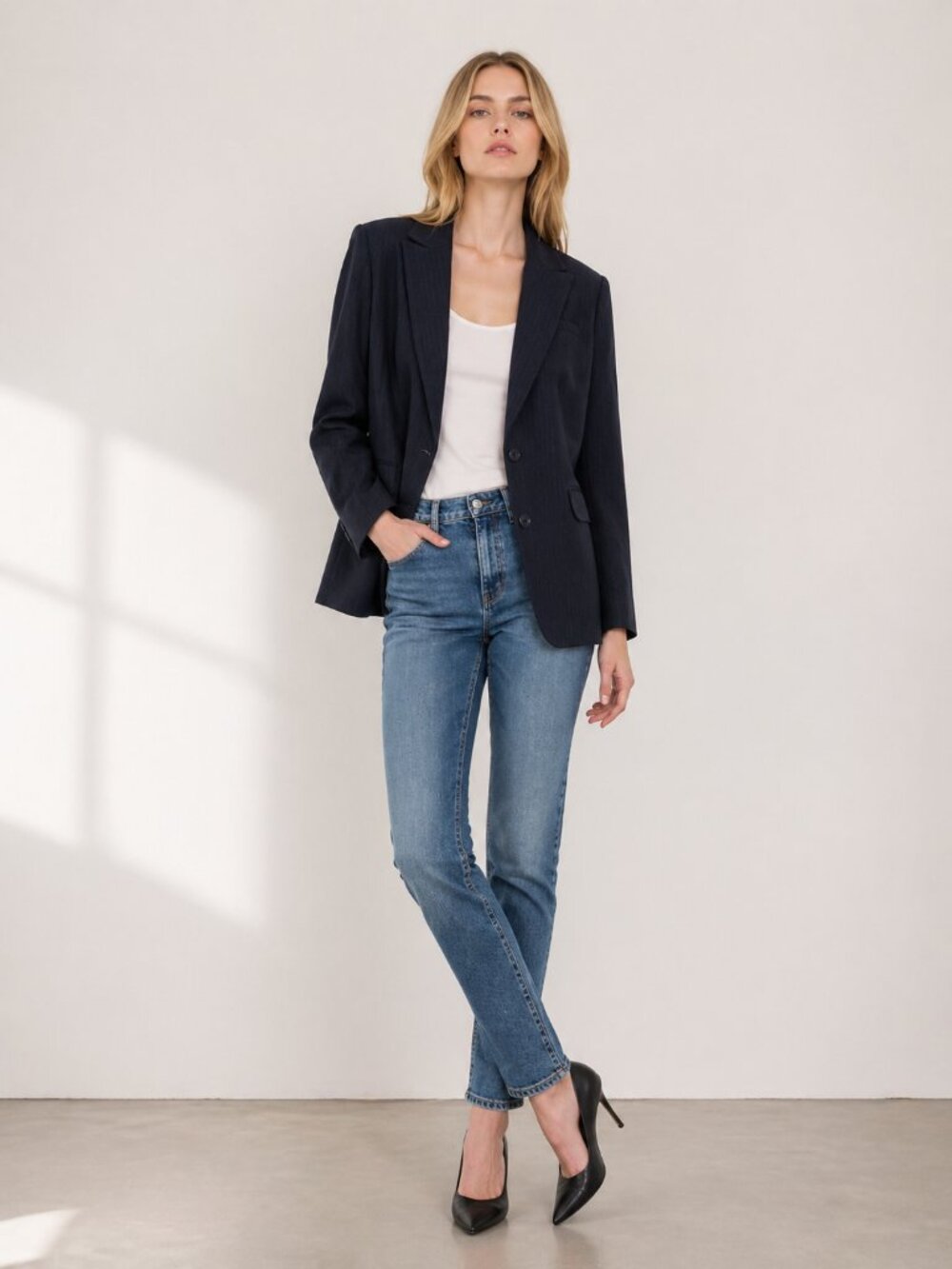 Banana Republic Stretch Pinstripe Blazer Deep Navy 8